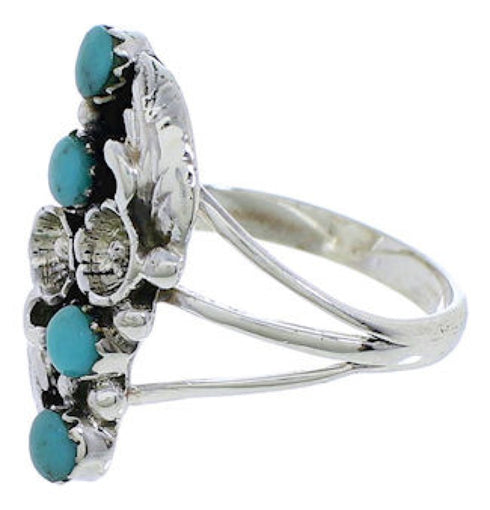 Southwest Silver Flower Turquoise Ring Size 7-1/2 EX46112